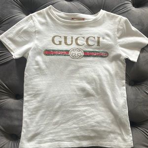 Gucci White and Gold Kids Short Sleeve Tee
